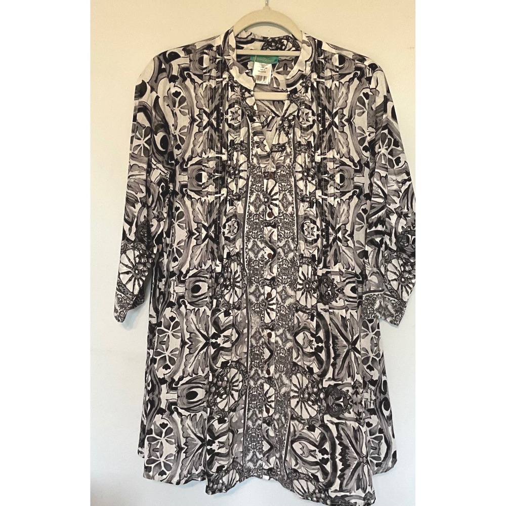 Giacomo Cinque Antica Sartoria Cotton Tunic Dress Black White Tile Print S NEW